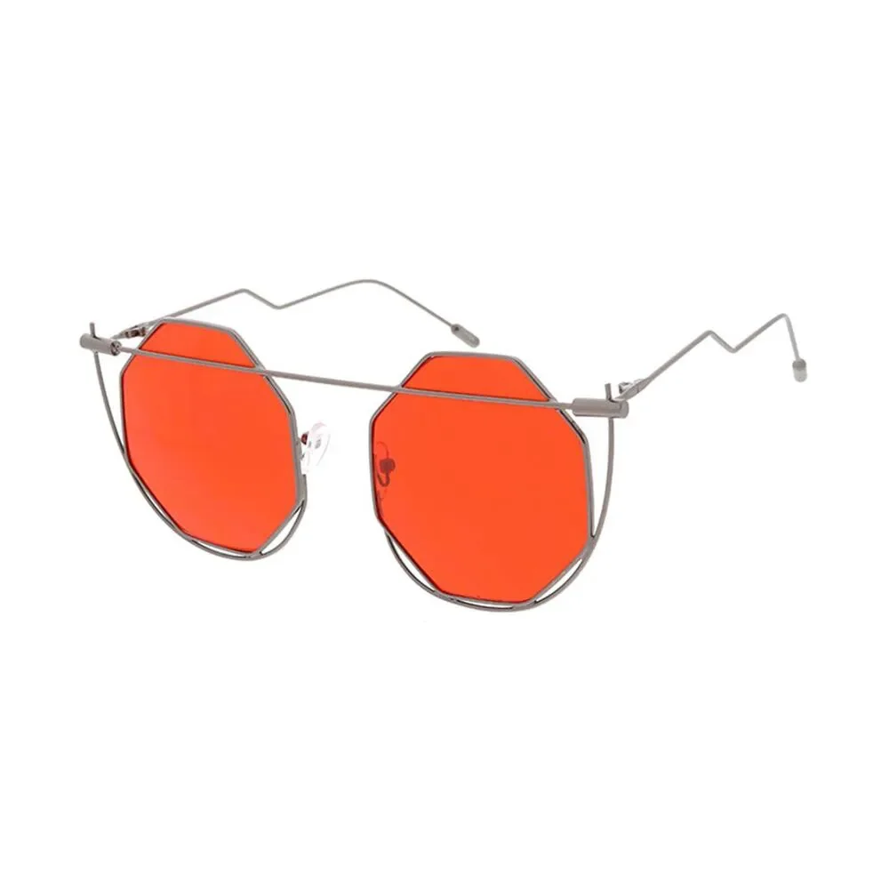 Geometry Glam: Women's Large Octagonal Wire Frame Red Sunglasses